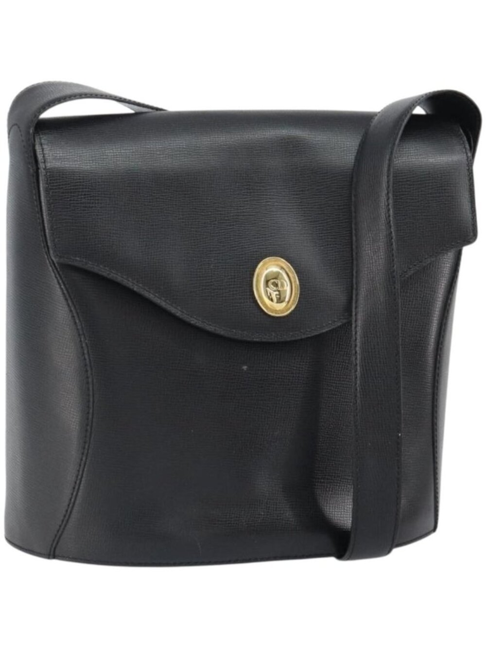 Christian Dior Shoulder Bag Leather Black Gold